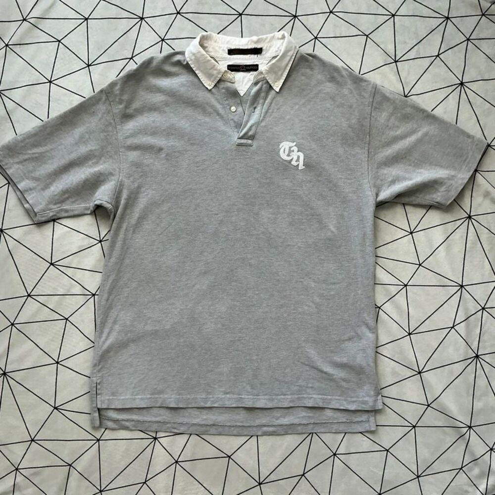 Vintage Tommy Hilfiger Rugby Polo Grey Gothic TH Logo XL 100% cotton